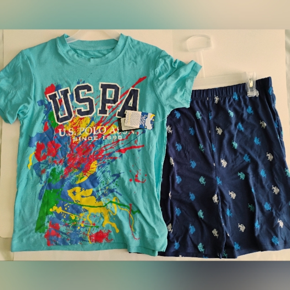 U.S. Polo Assn. Boys 10/12 Short Sleeve Pajama Set 2-Piece Blue Color Splash